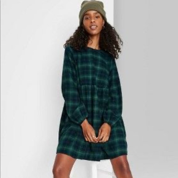 wild fable Dresses & Skirts - [WILD FABLE] LONG SLEEVE PLAID BABYDOLL DRESS